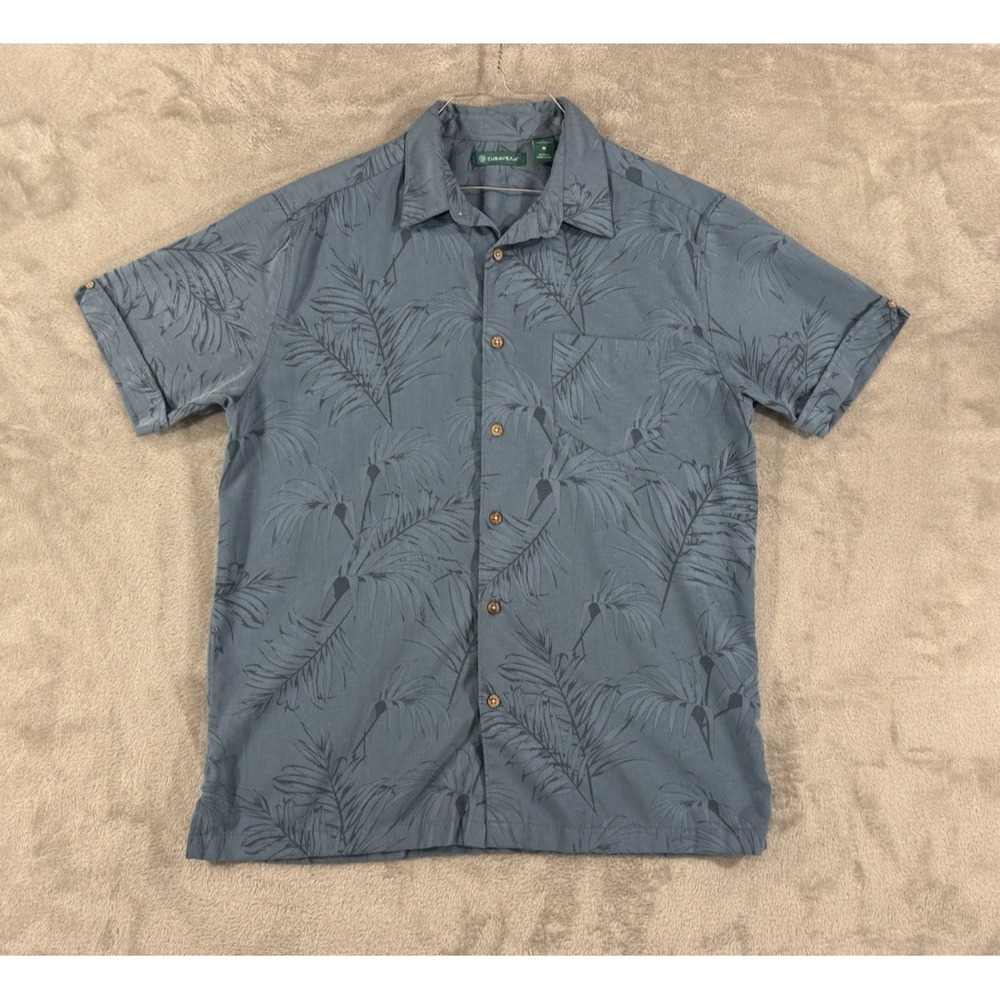 Cubavera Shirt Mens M Guayabera Cuban Dad Floral Camp Hawaiian‎ Retro Blue Beach